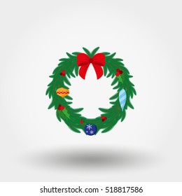 Christmas wreath. Vector illustration on a white background. Can be used for design greeting card, invitation. All elements can be used as icons for mobile applications or logos. Flat design style