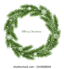 Christmas wreath. Vector illustration. White snowflakes. Christmas tree. Isolated.