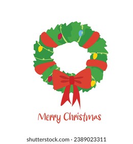 Christmas wreath vector. Merry christmas and happy new year clip art. Flat vector in cartoon style isolated on white background.
