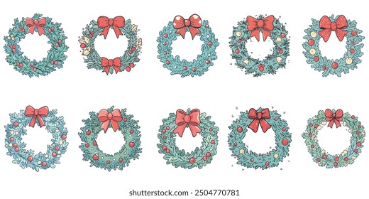 christmas wreath vector set isolated on white background.