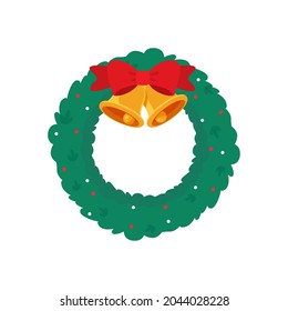Christmas wreath vector. Winter garland adorned with red holly berries on green pine branches.