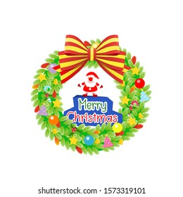 Christmas wreath vector.Christmas greeting card Merry Christmas and Santa Claus on white background.