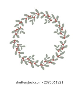 Christmas wreath with winter branches with berries. Frame for holiday card, invitation, packaging, background, template.Vector illustration