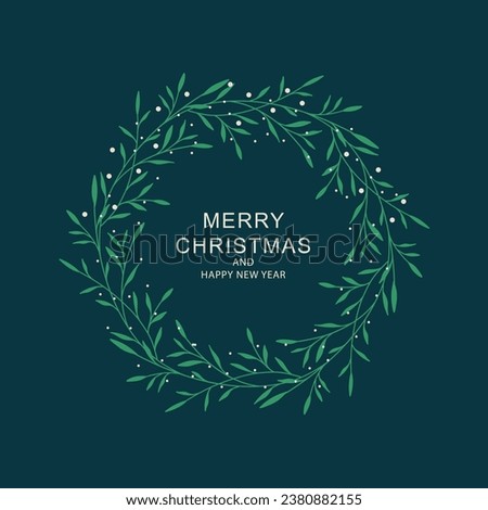 Christmas wreath with winter branches, greenery and snow. Frame for holiday card, invitation, packaging, background. Hand drawn vector template