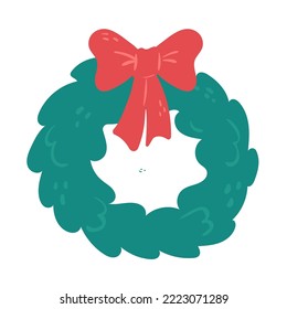 Christmas wreath for winter holidays. Decoration for christmas and new year. Spruce branch with bow-knot