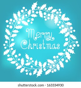 Christmas wreath with a wish of Merry Christmas. Vector illustration.