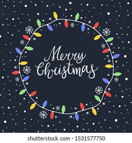 Christmas wreath with. Hand drawn circle frame. Perfect for holiday greeting cards. 
Christmas and happy new year pattern.