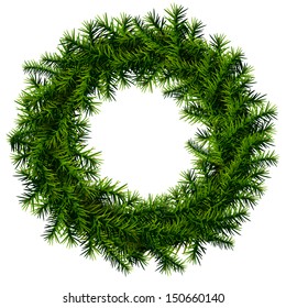 Christmas wreath without decoration. Empty wreath of pine branches isolated on white. Vector image for new year's day, christmas, decoration, winter holiday, design, new year's eve, silvester, etc