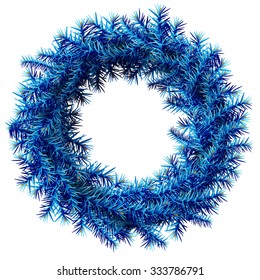 Christmas wreath without decoration. Empty wreath of blue pine branches isolated on white. Vector illustration