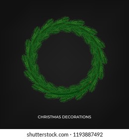Christmas wreath. Xmas and New Year realistic decoration. Fir tree design isolated