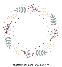 Christmas wreath with yellow and green branches. Unique design for your greeting cards, banners, flyers. Vector illustration in modern style.