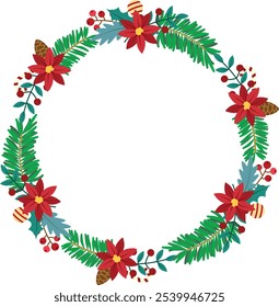 Christmas wreaths arranged in a circle for decorating Christmas cards, greetings, etc.