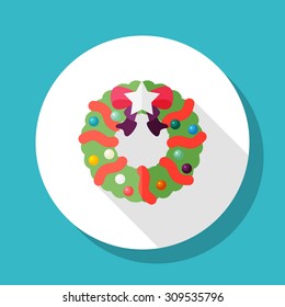 Christmas wreaths icon, vector illustration. Flat design style with long shadow,eps10