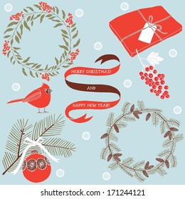 Christmas wreaths and robin birds