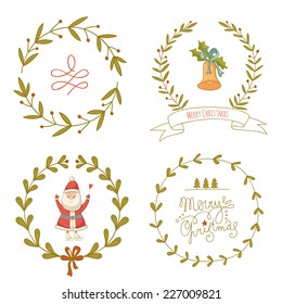 Christmas wreaths set with Santa Claus and Christmas bell. EPS 10. No transparency. No gradients.