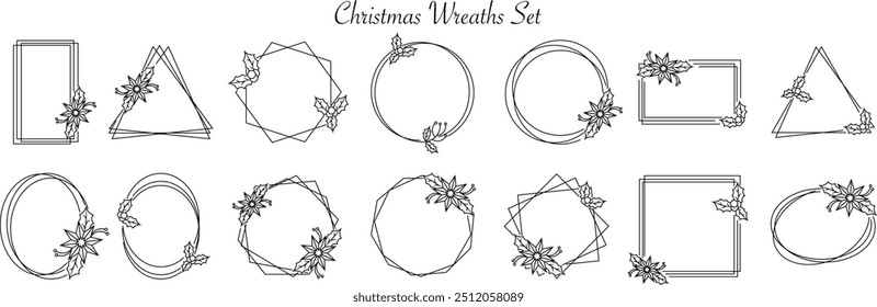 Christmas wreaths set. Vector illustration. Design details.