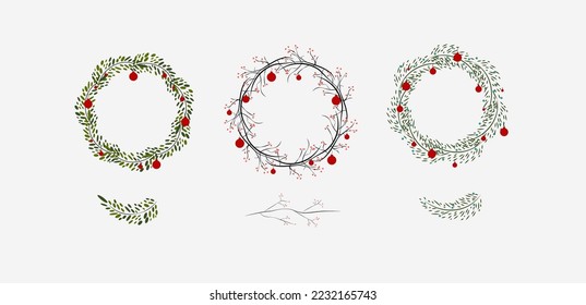 Christmas wreaths silhouettes vector illustrations set. Decorative Christmas.