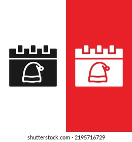 Christmas Xmas Calendar Vector icon in Glyph Style. a calendar with santa hat is a symbol for Christmas time. Vector illustration icon that can be used for apps, websites, or part of a logo