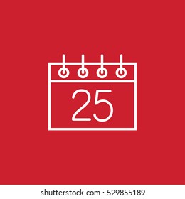 christmas xmas calender date schedule december winter date holiday day celebration appointment white on red background outline thin line vector icon