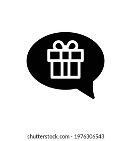 Christmas Xmas Chat Vector icon in Glyph Style. Chat balloon with gift box to discuss about Christmas. Vector illustration icon that can be used for apps, websites, or part of a logo