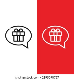 Christmas Xmas Chat Vector icon in Outline Style. Chat balloon with gift box to discuss about Christmas. Vector illustration icon that can be used for apps, websites, or part of a logo