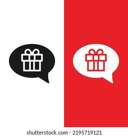Icono del vector de chats navideño en estilo glifo. Chat en globo con caja de regalo para discutir sobre Navidad. Icono de ilustración de vector que se puede utilizar para aplicaciones, sitios web o parte de un logotipo