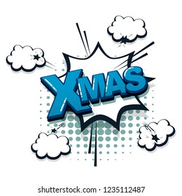 Christmas xmas comic text collection sound effects pop art style. Set vector speech bubble with word and short phrase cartoon expression illustration. Comics book colored background template.