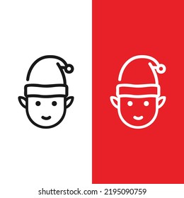 Christmas Xmas Elf Vector icon in Outline Style. Elves are fantasy creatures that often appear during winter and Christmas. Vector illustration icon that can be used for apps, websites, or logo