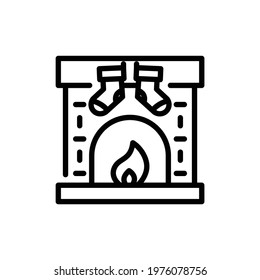 Christmas Xmas Fireplace Vector icon in Outline Style. a Fireplace with socks are a symbol for Christmas and Winter. Vector illustration icon that can be used for apps, websites, or part of a logo