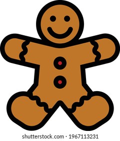 Christmas Xmas Ginger Bread icon in Filled Outline Style. Ginger bread is a typical Christmas cake in the shape of a man. Vector illustration icon that can be used for app, websites, or part of a logo