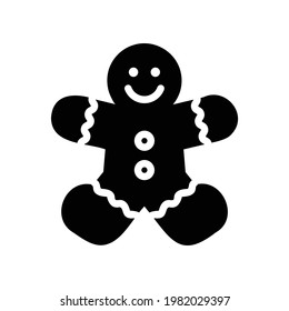 Christmas Xmas Ginger Bread icon in Glyph Style. Ginger bread is a typical Christmas cake in the shape of a man. Vector illustration icon that can be used for apps, websites, or part of a logo