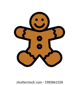 Christmas Xmas Ginger Bread icon in Filled Outline Style. Ginger bread is a typical Christmas cake in the shape of a man. Vector illustration icon that can be used for app, websites, or part of a logo