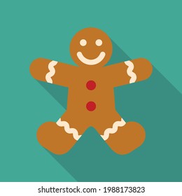 Christmas Xmas Ginger Bread icon in Flat Style. Ginger bread is a typical Christmas cake in the shape of a man. Vector illustration icon that can be used for apps, websites, or part of a logo