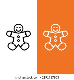 Icono de pan de jengibre de Navidad en Estilo de esquema. El pan de jengibre es una típica tarta navideña en forma de hombre. Icono de ilustración de vector que se puede utilizar para aplicaciones, sitios web o parte de un logotipo