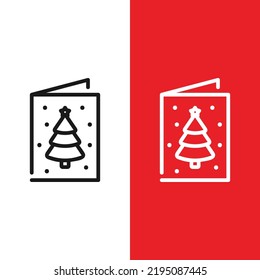 Christmas Xmas Invitation Card Vector icon in Outline Style. a card with tree is a symbol for Christmas time. Vector illustration icon that can be used for apps, websites, or part of a logo