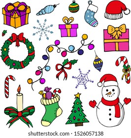 Christmas Xmas New Year Holiday Winter Cartoon Doodles Element Isolated Template Vector Collection