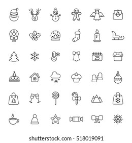 christmas xmas new year winter celebration decoration symbol vector outline thin line icons set