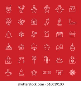 christmas xmas new year winter celebration decoration symbol vector outline thin line icons set