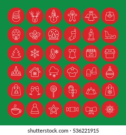 christmas xmas new year winter celebration decoration symbol logo thin line icons in circle set