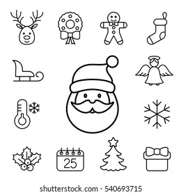 christmas xmas new year winter celebration decoration symbol line black on white icons set