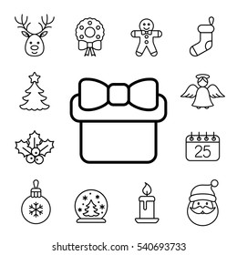 christmas xmas new year winter celebration decoration symbol line black on white icons set