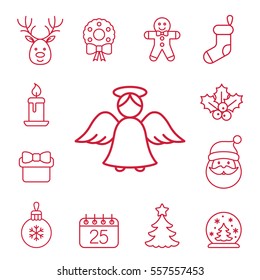 christmas xmas new year winter celebration decoration symbol line red on white icons set