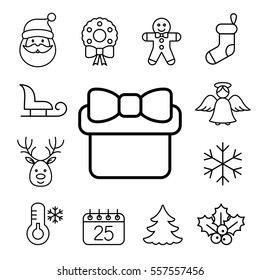 christmas xmas new year winter celebration decoration symbol line black on white icons set