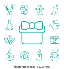 christmas xmas new year winter celebration decoration symbol line blue on white icons set