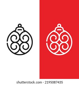 Christmas xmas ornament ball icon in Outline style. Decorative balls with motifs are a Christmas tree decoration. Vector illustration of icons that can be used for apps, websites, or logos