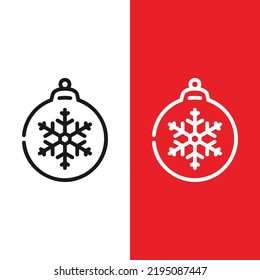 Christmas xmas ornament ball icon in Outline style. Decorative balls with snowflake motifs are a Christmas tree decoration. Vector illustration of icons that can be used for apps, websites, or logos