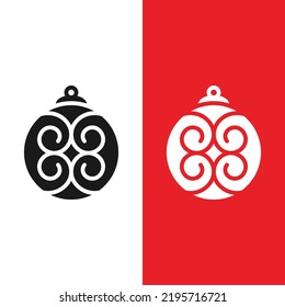 Christmas xmas ornament ball icon in Glyph style. Decorative balls with motifs are a Christmas tree decoration. Vector illustration of icons that can be used for apps, websites, or logos