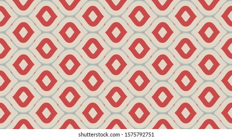 Christmas Xmas Pattern Background. Christmas Geometric Fashion Fabric Print. Seamless Geometric Pattern. Delicate Beautiful Ornament. Ornament Mosaic Shapes. Red