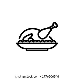 Christmas Xmas Roasted Chicken Vector icon in Outline Style. Roasted chicken is one of the menus for a Christmas dinner. Vector illustration icon that can be used for apps, websites, or part of a logo