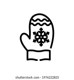 Christmas Xmas Snow Mitten Vector icon in Outline Style. a glove made of wool to warm the hands in winter. Vector illustration icon that can be used for apps, websites, or part of a logo